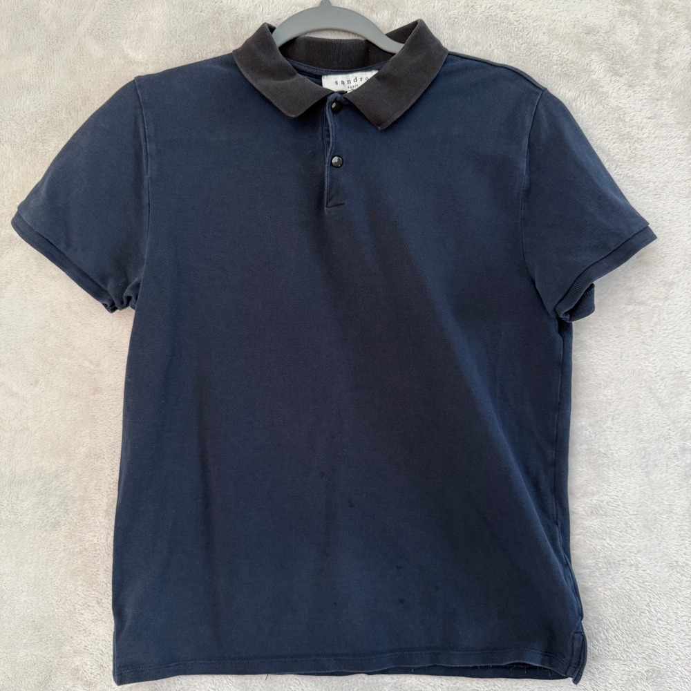 Sandro Paris Womens M Polo Shirt Navy Blue Designer Quiet Luxury Preppy Sporty